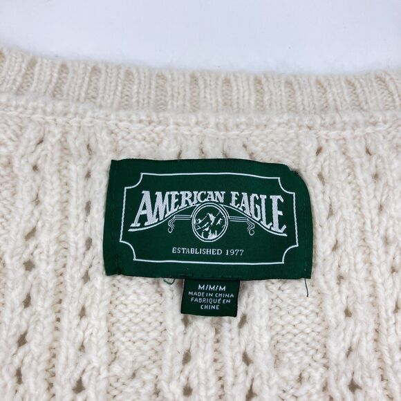 American Eagle Ivory Chunky Cable Knit Cardigan Sweater sz M Rory Gilmore - Picture 4 of 10